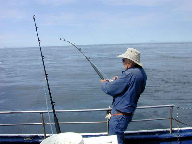 Jim cranking in a halibut