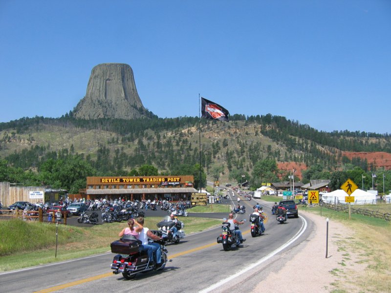 Bikers at the gate to the Devils Tower